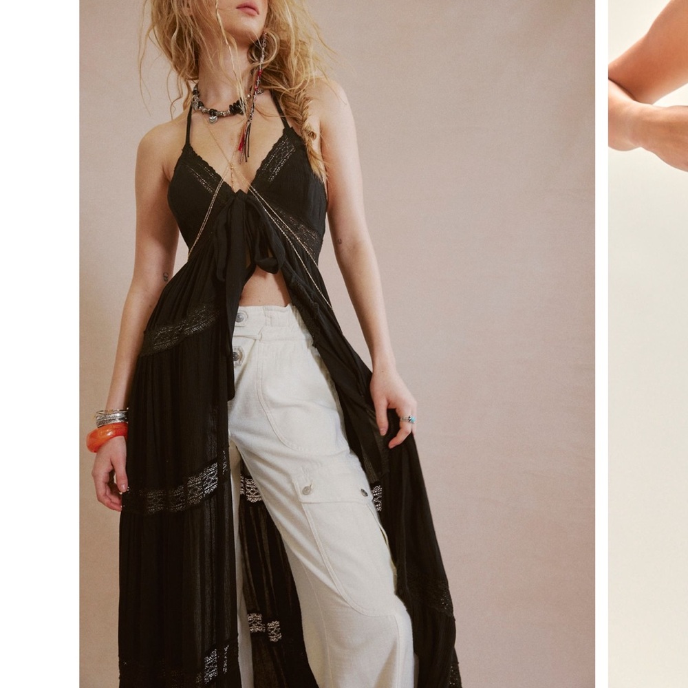 Free People Lorelai Triangle Halter Tie Front Beach Coverup Maxi Top Dress S